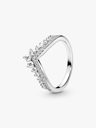 Tiara wishbone silver ring with clear cubic zirconia