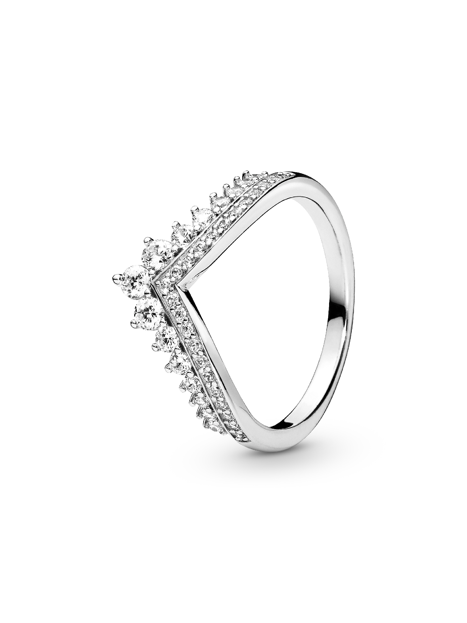 Tiara wishbone silver ring with clear cubic zirconia
