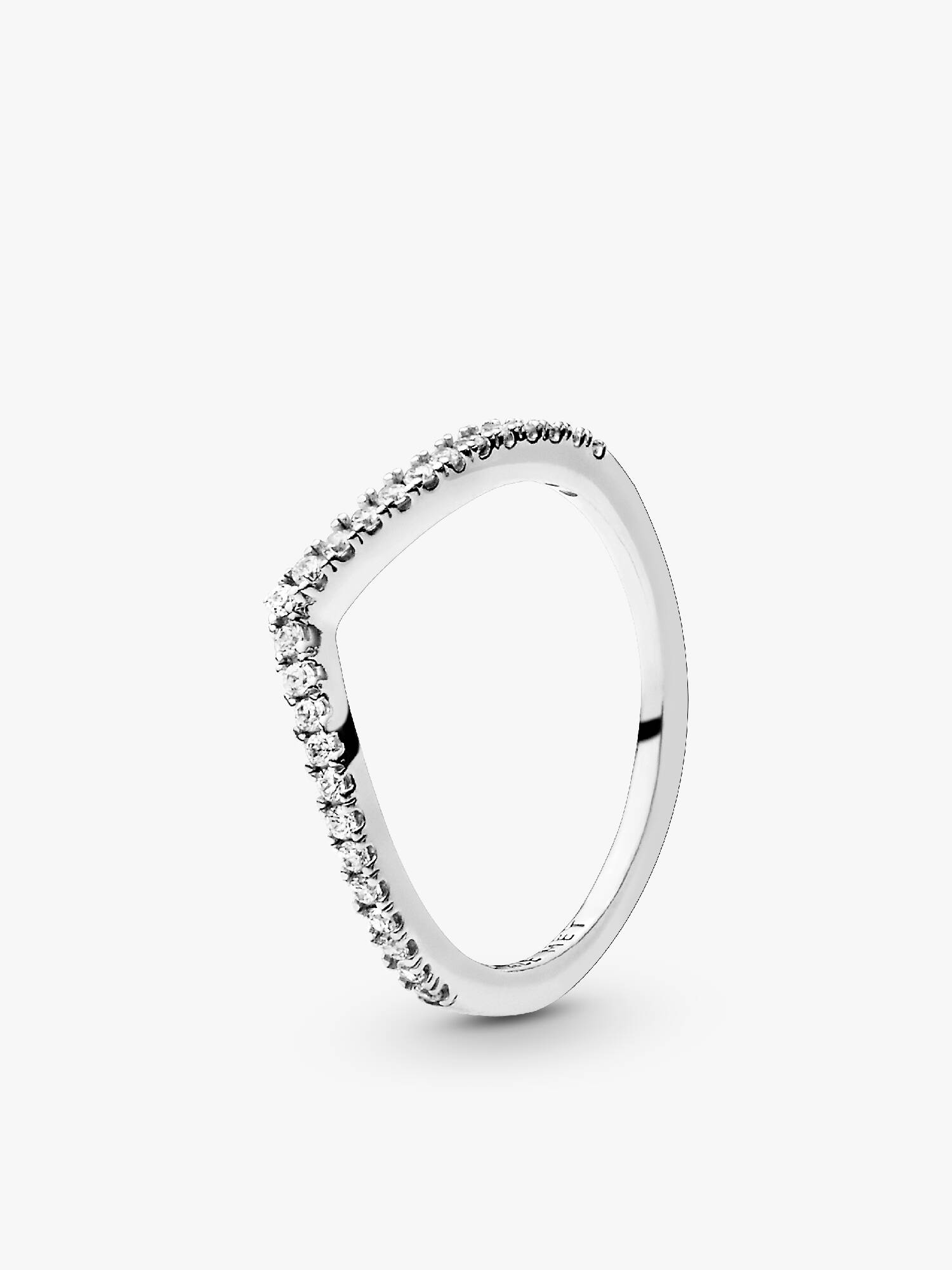 Wishbone silver ring with clear cubic zirconia