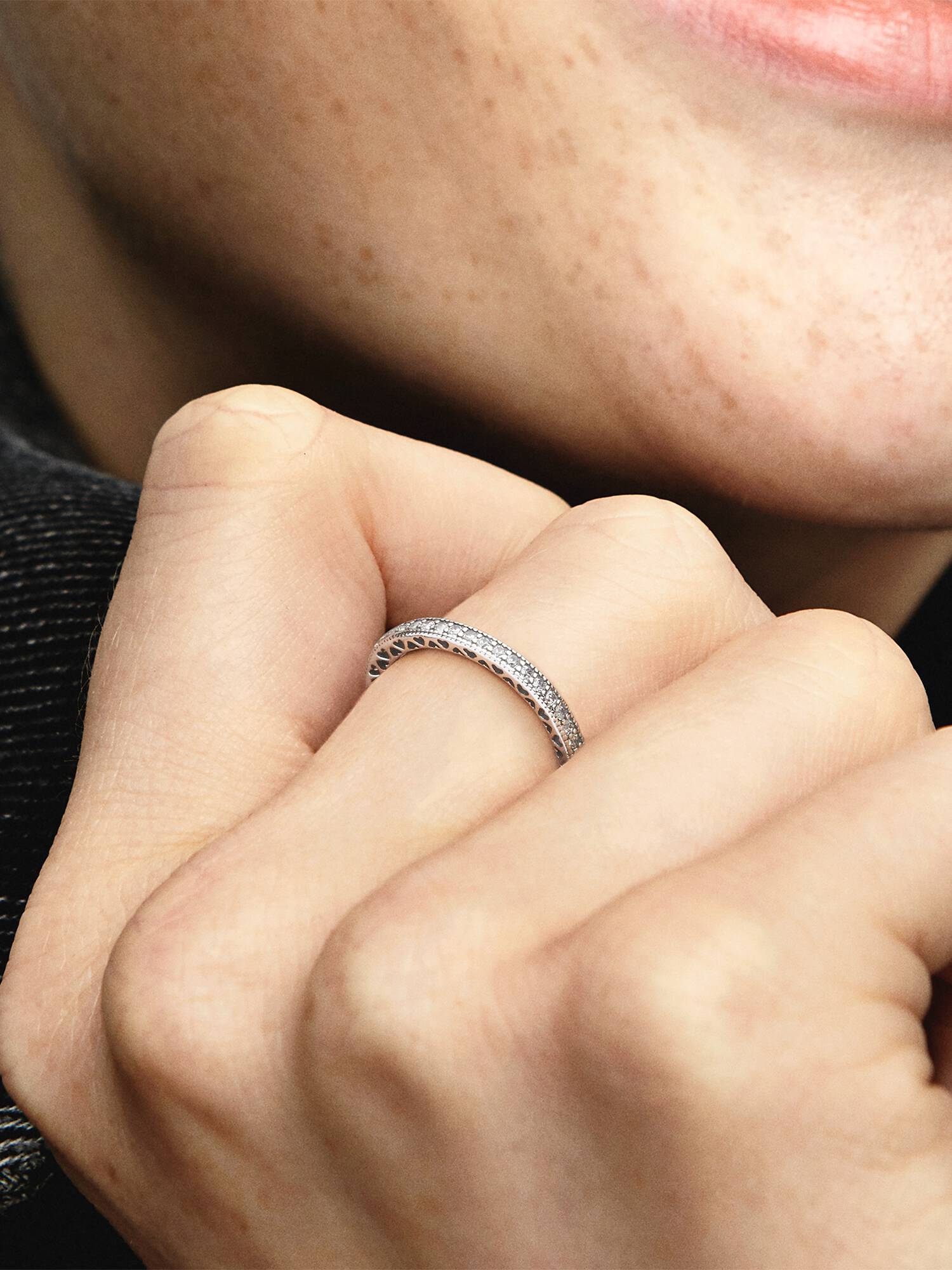 Silver ring with clear cubic zirconia