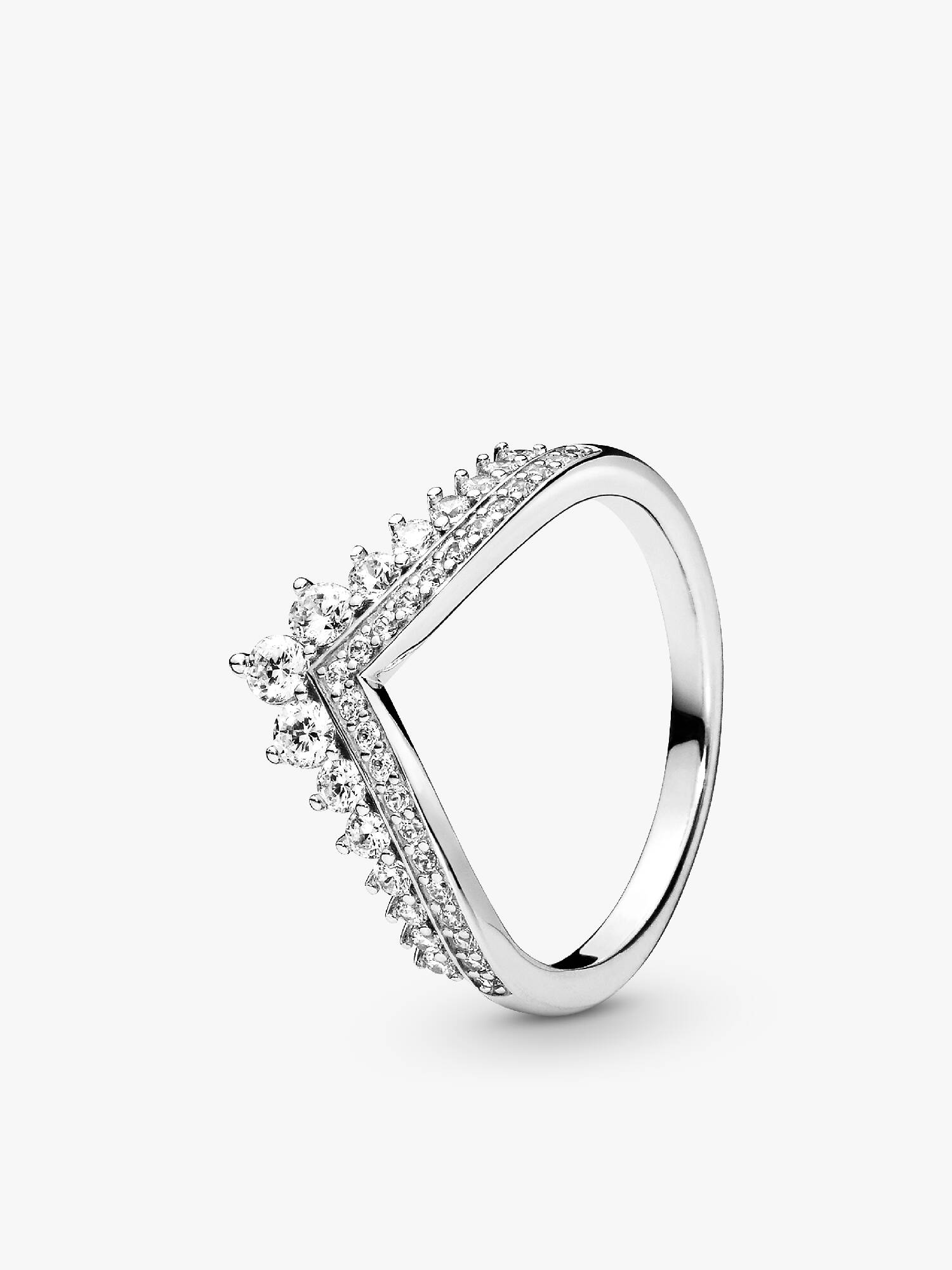 Tiara wishbone silver ring with clear cubic zirconia