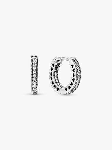 Hoop silver earrings with clear cubic zirconia, 15 mm