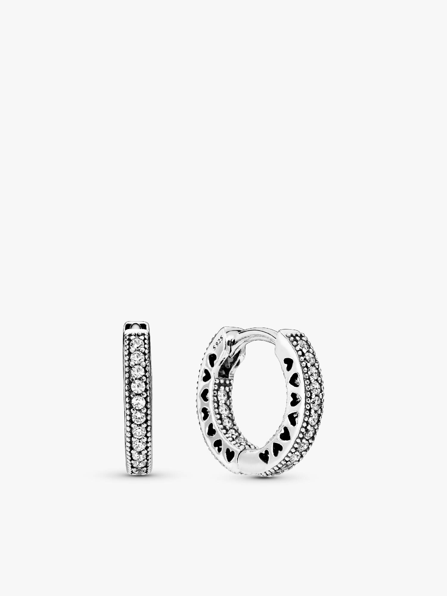 Hoop silver earrings with clear cubic zirconia, 15 mm