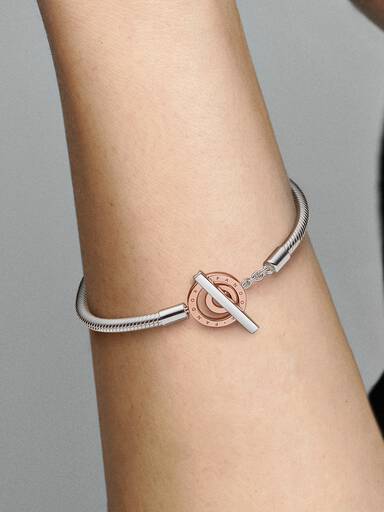 PANDORA Signature Logo 雙色金屬 T 字扣蛇鏈