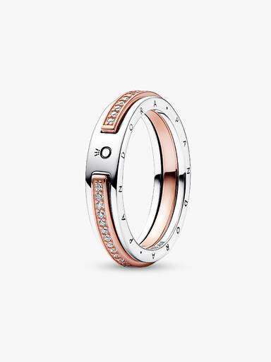 Pandora Signature Logo & Pavé 雙色戒指