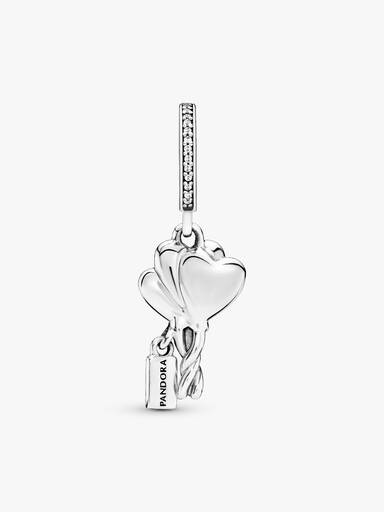 Balloons silver dangle with clear cubic zirconia, shimmering silver, pink and red enamel