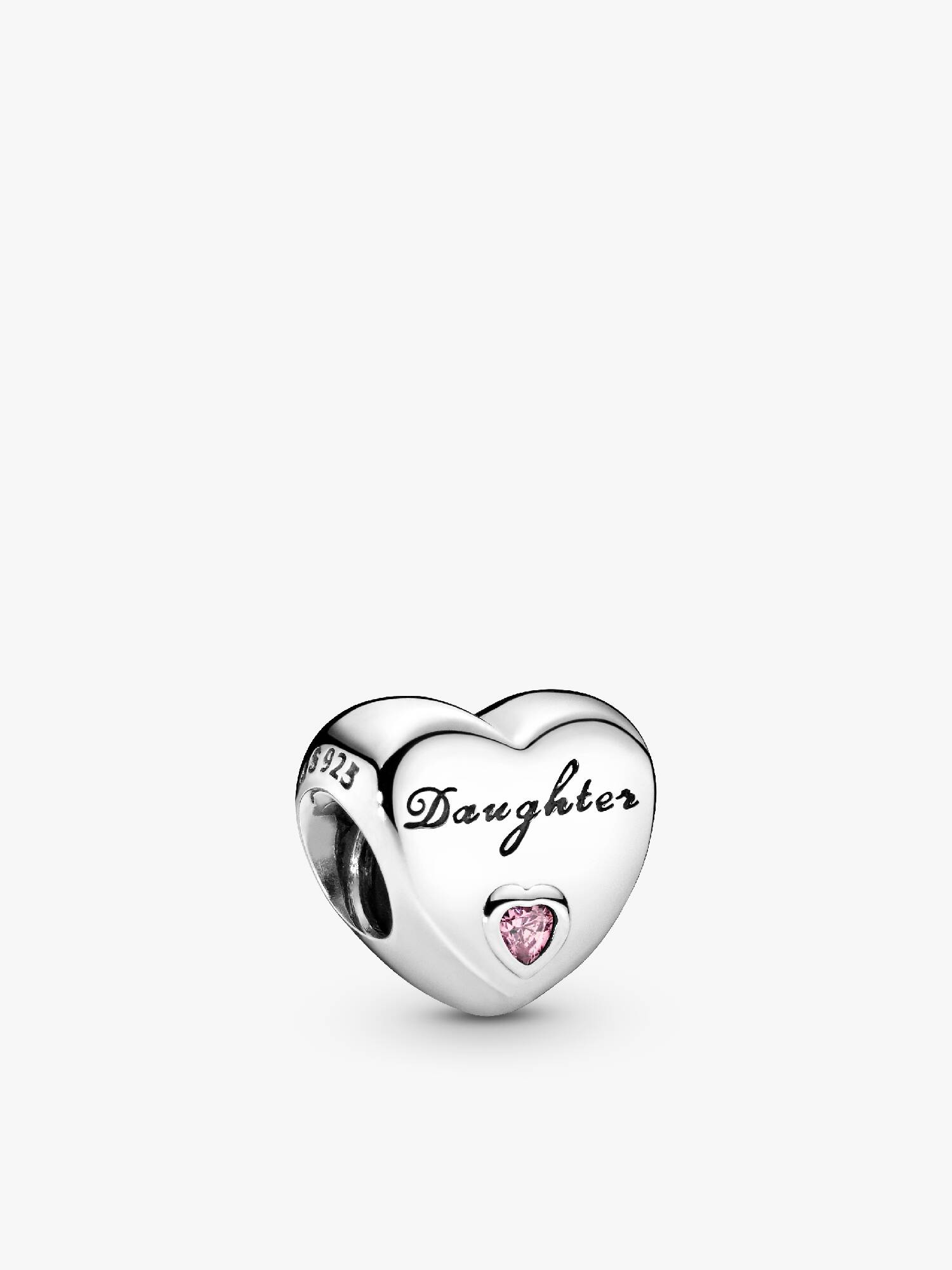 Daughter heart silver charm with pink cubic zirconia