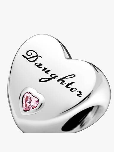 Daughter heart silver charm with pink cubic zirconia