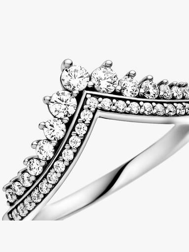 Tiara wishbone silver ring with clear cubic zirconia