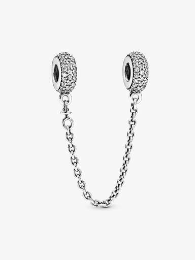 Silver safety chain with clear cubic zirconia