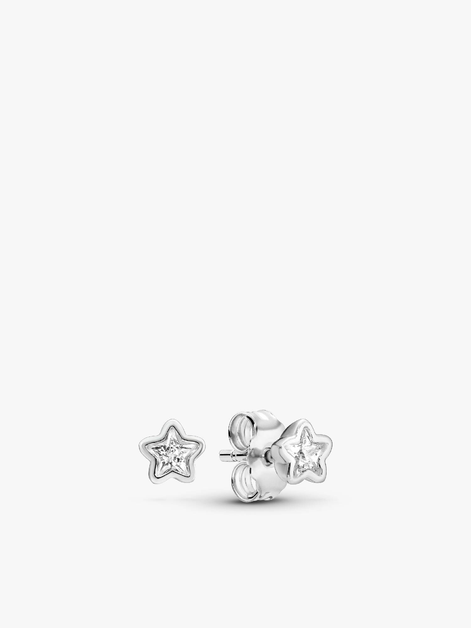 Star silver stud earrings with clear cubic zirconia