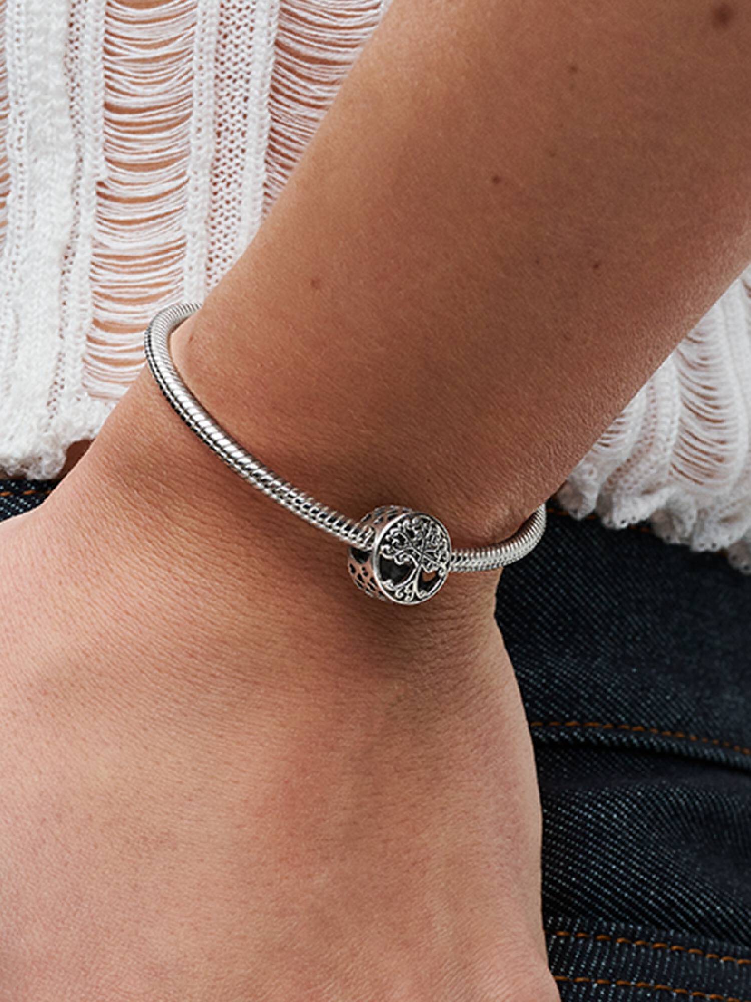 Family tree silver charm