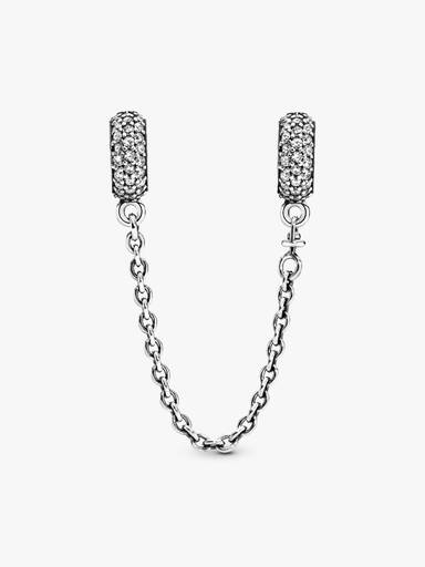 Silver safety chain with clear cubic zirconia
