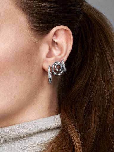 Hoop silver earrings with clear cubic zirconia, 15 mm