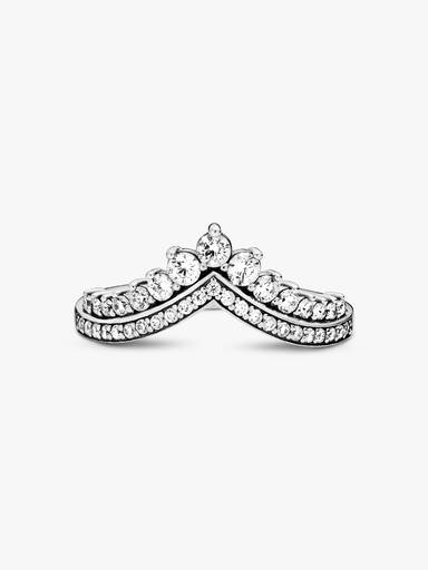 Tiara wishbone silver ring with clear cubic zirconia