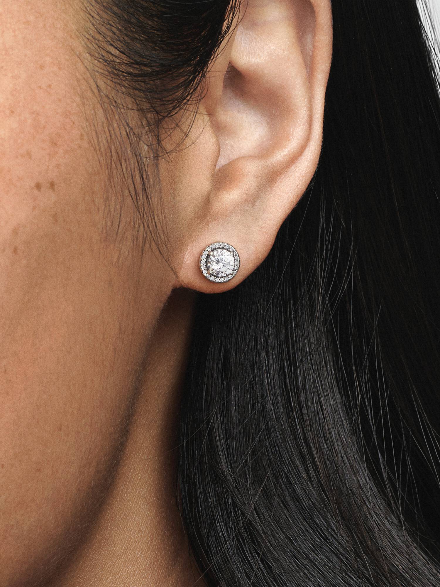 Silver stud earrings with clear cubic zirconia