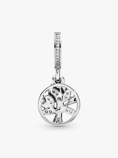 Family tree silver dangle with 14k and clear cubic zirconia