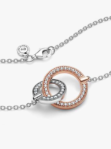 Pandora Signature 雙色交織釦環項鏈