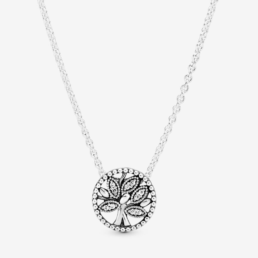 Family tree silver collier with clear cubic zirconia image number 0