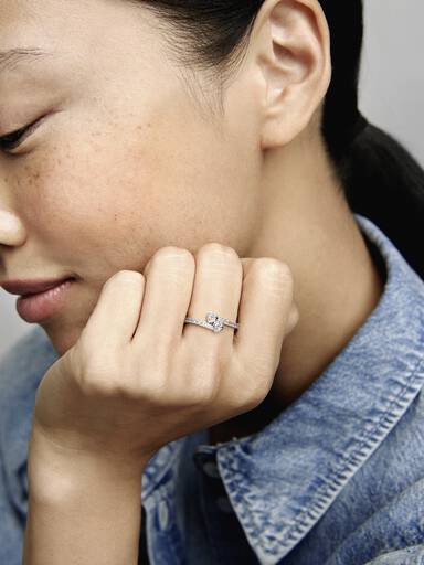 Hearts silver ring with clear cubic zirconia
