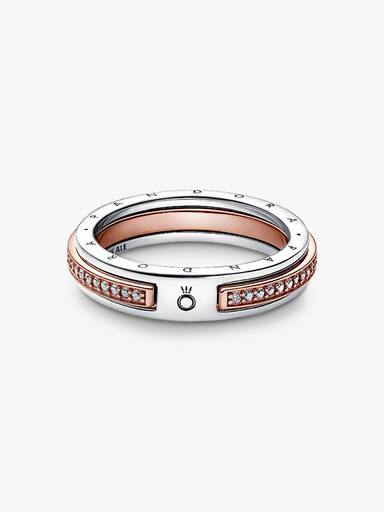 Pandora Signature Logo & Pavé 雙色戒指