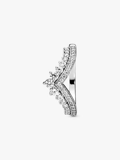 Tiara wishbone silver ring with clear cubic zirconia